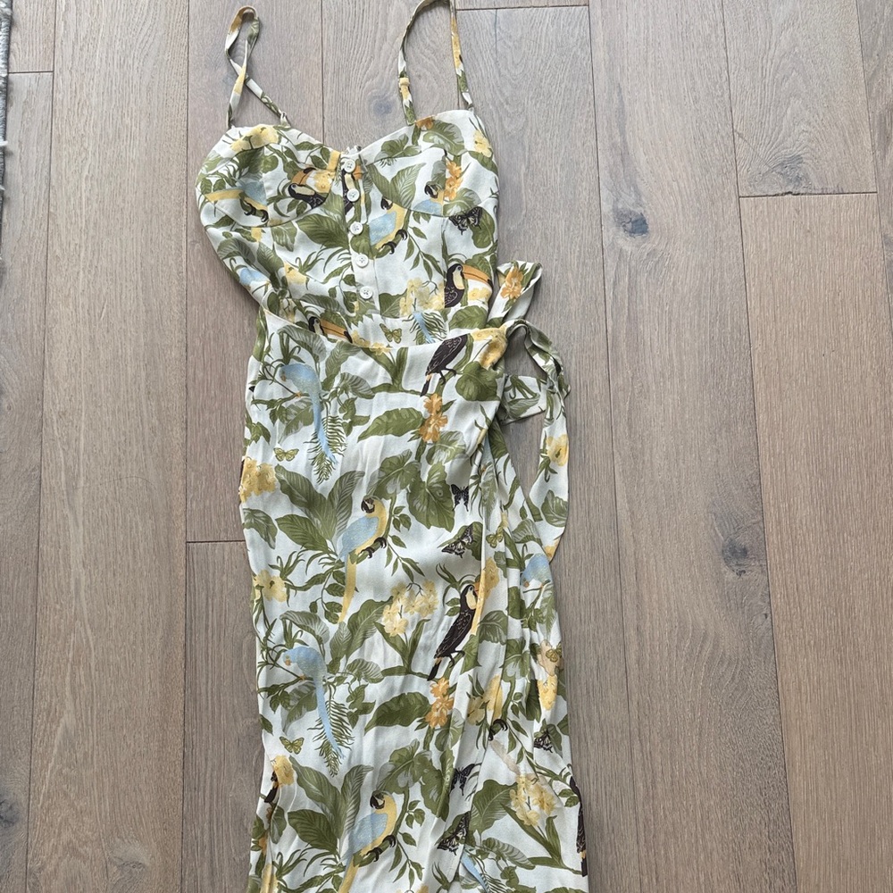 Reformation Green and Yellow Floral Midi Dress